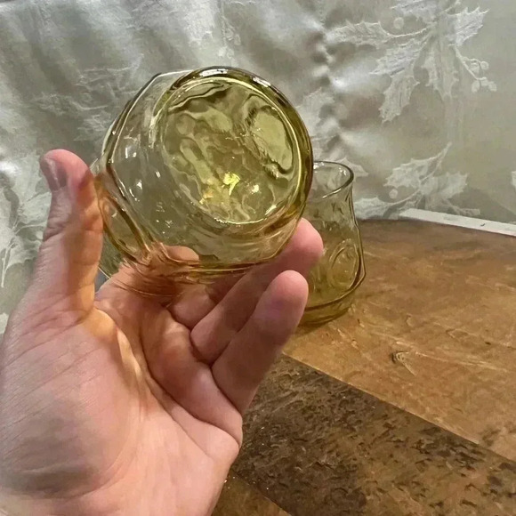 1960's Amber Glass Thumbprint Juice Glasses -  Set of 3 - Picture 2 of 5